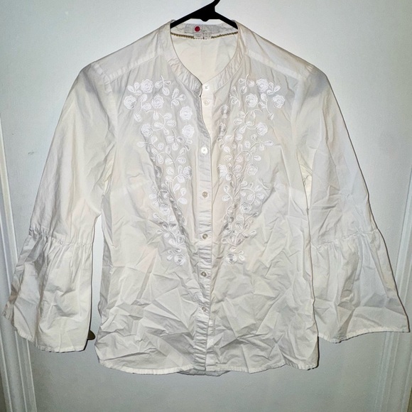 Boden White/Cream Button Up Blouse Floral Embroidery - Picture 2 of 10